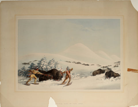George Catlin (American, 1796-1872), Buffalo Hunt, On Snow Shoes
