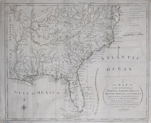 Joseph Purcell, A Map of the States of Virginia, North Carolina, South Carolina and Georgia comprehending the Spanish Dominions...