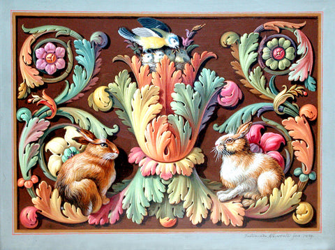 Ferdinando Albertolli (Italian, 1781-1844), Decorative Design with a Bird’s Nest and Rabbits among Scrolling Foliage