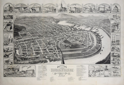 A. F. Poole, Bird’s Eye View of the City of Holyoke and Village of South Hadley Falls Mas., Looking North 1881