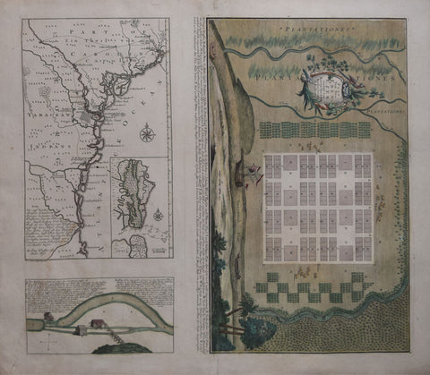 Matthew Seutter (1678-1756), Plan Von Neu Ebenezer..[with Part of Carolina and the Coast Line from Charleston to St. Augustine, Florida and inset Map of St. Simon's River, Great St. Simon's Island and Jekyl Isle]