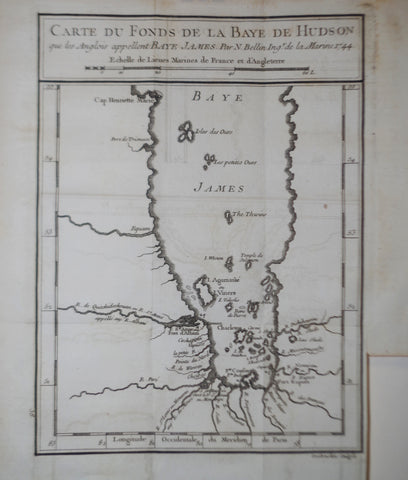 Jacques Nicolas Bellin (French, 1703-1772), Carte de Fonds de la Baye de Hudson...