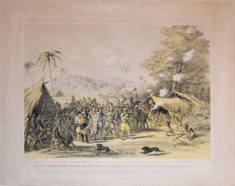George Catlin (1796-1872), Catlin the Celebrated Indian Traveller and Artist Firing his Colt's Repeating Rifle Before a Tribe of Carib Indians in South America