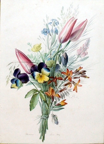 Augustine Chierriat (French, FL. 1820-1840), Bouquet of Tulips, Violets and Other Flowers