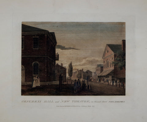 William Birch (1755-1834), Congress Hall and New Theatre, in Chesnut Street, Philadelphia