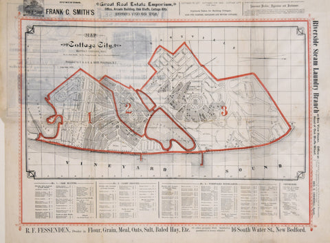 Drawn by A. L. Bodwell; Map of the Cottage City, Martha’s Vineyard, 1-Oak Bluffs, 2-Camp Ground, 3-Vineyrad Highlands