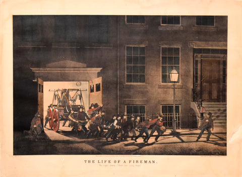 Nathaniel Currier (1813-1888) & James Ives (1824-1895), The Life of a Fireman: The Night Alarm "Start Her Lively Boys"