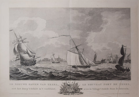 Mathias de Sallieth (1749-1791), Engraver, De Nieuwe Haven Van Texel, Le Nouveau Port de Texel (Texel Port with Village of Schilt in Distance, Netherlands)