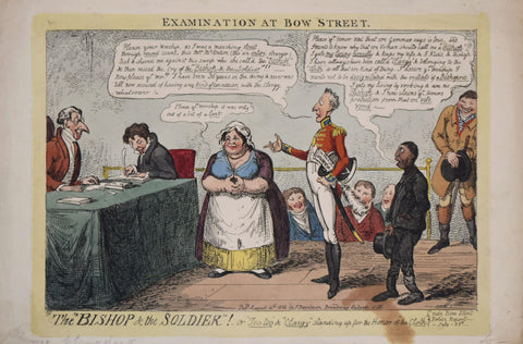 Isaac Cruikshank (1764-1811), Examination at Bow Street. "The Bishop and the Soldier!" or "Too-too""...