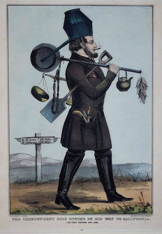 Nathaniel Currier (1813-1888) & James Ives (1824-1895), The Independent Gold Hunter on His Way to California: I Neither Borrow nor Lend.