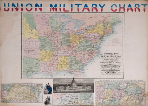 Charles Magnus (1826-1900), Lithographer, Union Military Chart. Complete Map of the Rail Roads And Water Courses in the United States & Canada
