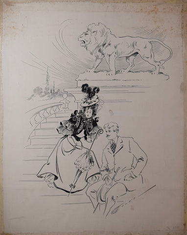 Claude Eldridge Toles (1875-1901), Man, Woman, and Lion Statue