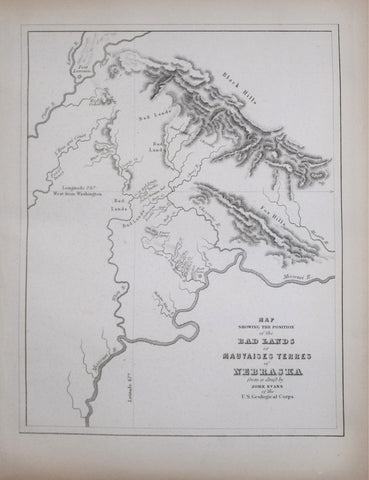 John Evans (1814-1897), Map Showing the Position of the Bad Lands of Mauvaises Terres of Nebraska