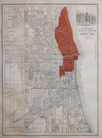 R.H. McDonald,  Map of Chicago, with a Correct Outline of the Great Fire, from a careful survey by Sharp and Thain of Chicago