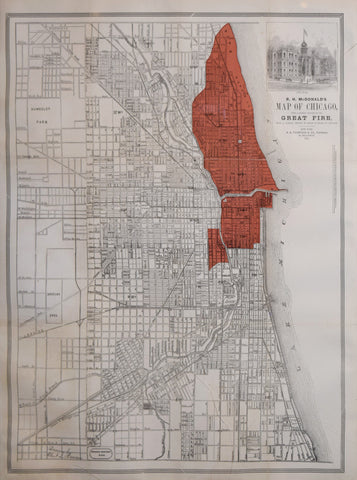 R.H. McDonald, Map of Chicago, with a Correct Outline of the Great Fire, from a careful survey by Sharp and Thain of Chicago