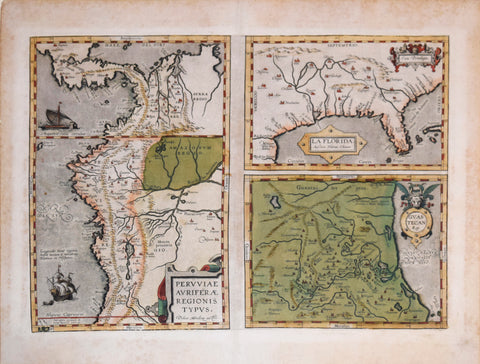 Abraham Ortelius (Flemish, 1527-1598), Peruviae Auriferae Regionis Typus/ La Florida/Guas Tecan