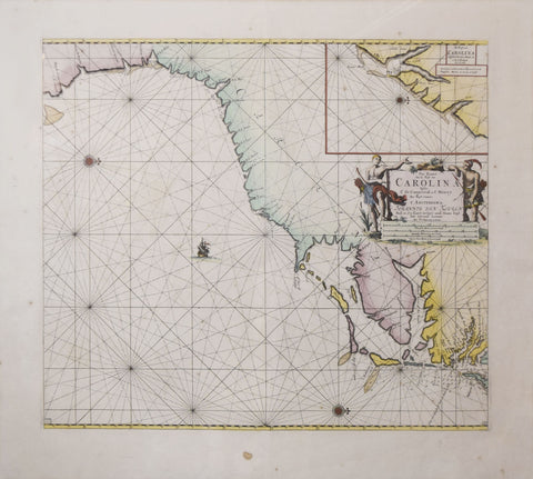 Johannis van Keulen (1654-1715), Pas Kaart van de Kust Van Carolina...