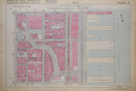 ﻿Franklin Survey Company,  Plate 2 (S 3rd St and Spruce St  to Chestnut St and Delaware Ave, with Delaware River)