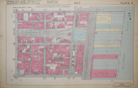 Franklin Survey Company, Plate 4 (N 3rd St and Arch St  to Vine St  and Delaware Ave, with Delaware River)