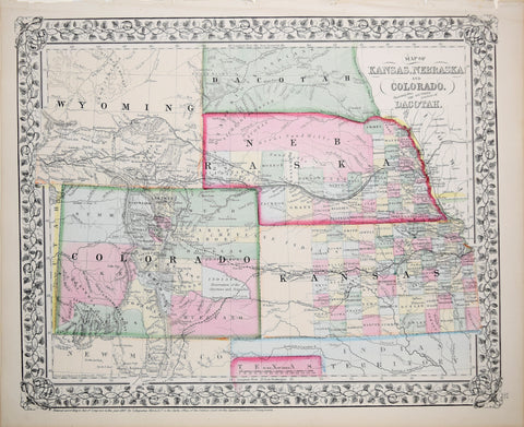 Samuel Augustus Mitchell (1790-1868), Map of Kansas, Nebraska, Colorado, Showing also the Southern Portions of Dacotah
