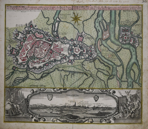 Matthew Seutter (German, 1678-1757), Strasbourg, la ville ancienne celebre et tres fortifee...