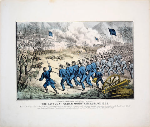 ﻿Nathaniel Currier (1813-1888) & James Merritt Ives (1824-1895), Charge of Crawford's Bridge on the Right. The Battle at Cedar Mountain, Aug 9th 1862.
