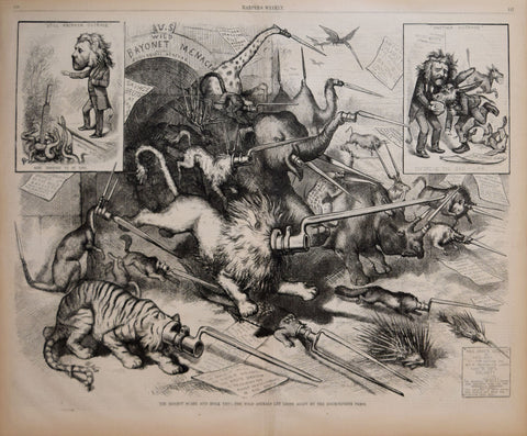 Thomas Nast (1840-1902), The Biggest Scare and Hoax Yet! The wild animals let loose again by the zoomorphism press!