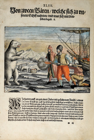 Theodor de Bry (1560-1623) and Johann Israel de Bry (1565-1609), Part III, Plate 43, Two Bears which Approached the Ship and what Happened to Them
