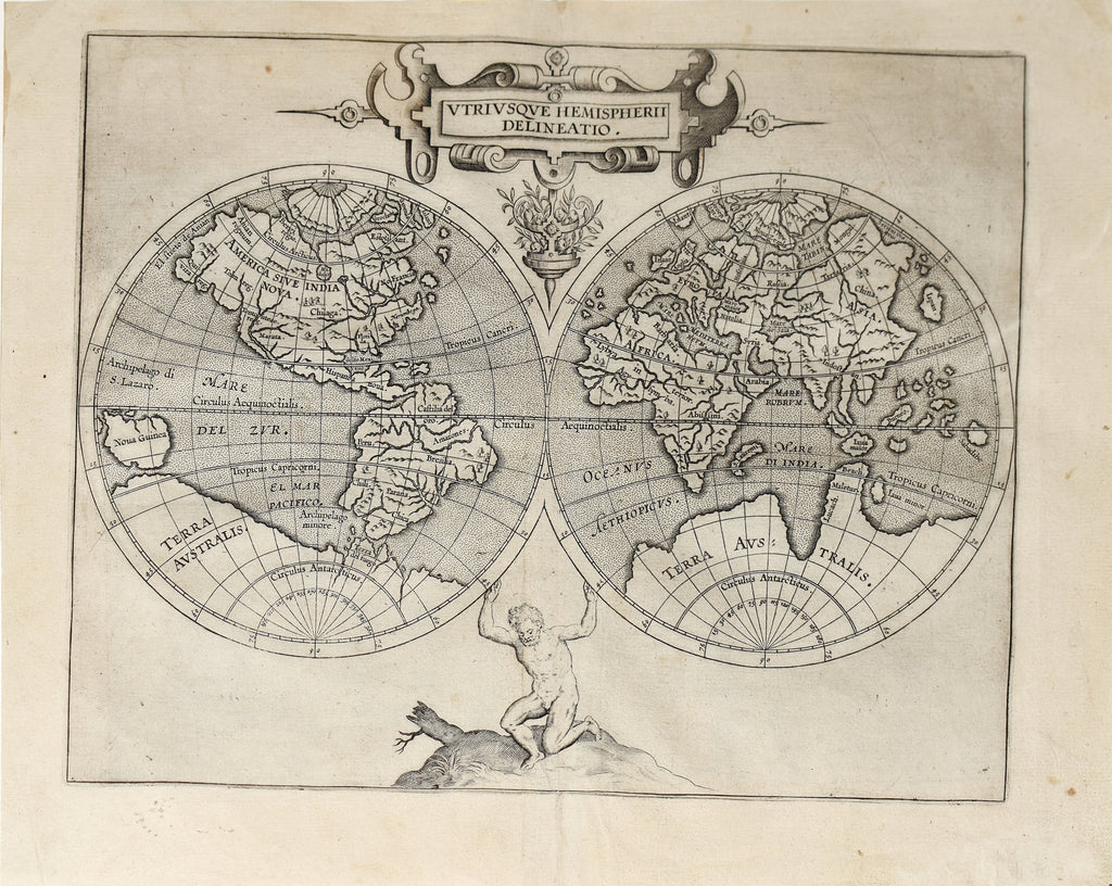 Cornelis van Wytfliet (1555-1597), Utriusque Hemispherii Delineatio (Double  Hemisphere world map)