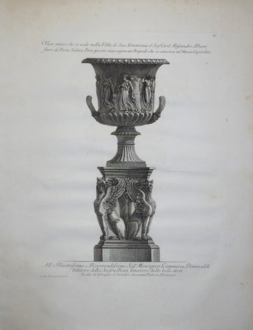 Giovanni Battista Piranesi (1720-1778), Vaso antico che si vede nella Villa di Sua