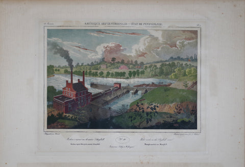 Lithograph by Jules Arnout, After Jacques Girard Milbert (1766-1840), Machine a vapeur sur la Rivere Schykill