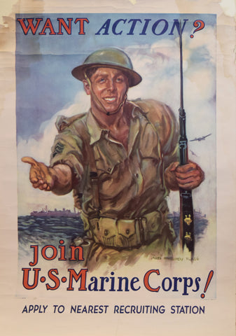James Montgomery Flagg (1877-1960), Want Action? Join the US Marine Corps!