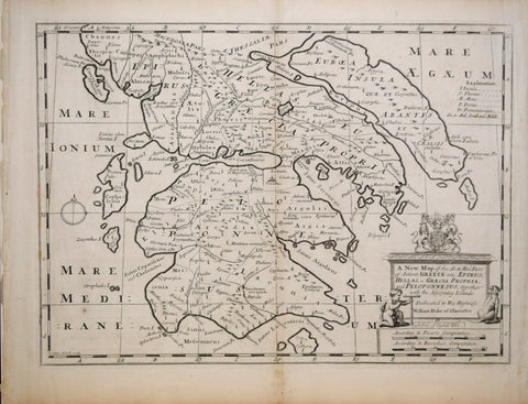Edward Wells (English, 1667 - 1727), A New Map of the So. and Mid. Parts of Ancient Greece viz. Epirus, Hellas, or Graecia Propria, and Peloponnesus, together with the Adjoyning Islands.