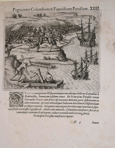 Theodore de Bry (1528-1598), after John White (c. 1540-1593), Pugnainter Columbum & Francifcum Porefium XIIII