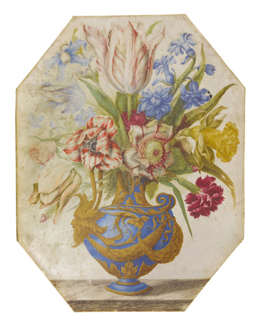 French School, (17th Century), Still Life of a Blue and Gold Vase with a Bouquet of Flowers