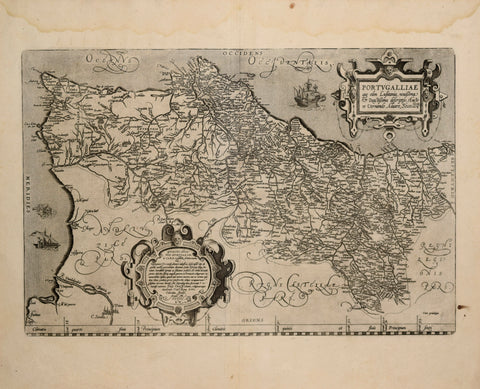 Abraham Ortelius (Flemish, 1527-1598)   Portugalliae quae olim Lusitania..descriptio Auctore Vernando Alvaro Secco, 1560