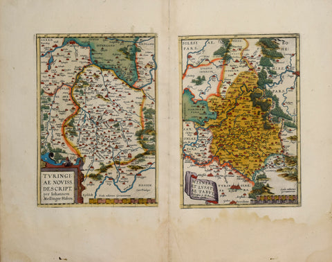 Abraham Ortelius (Flemish, 1527-1598)  a) Turingiae Noviss Descript… b) Misniae et Lusatiae… [Thuringia & Meissen, Germany]