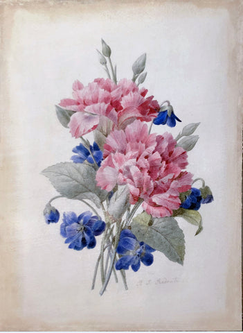 Pierre-Joseph Redouté  (Belgian, 1759-1840), Bouquet of Pink and Blue Carnations