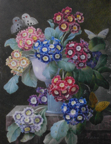 Pierre-Joseph Redouté  (Belgian, 1759-1840), Auriculas in a vase with butterflies