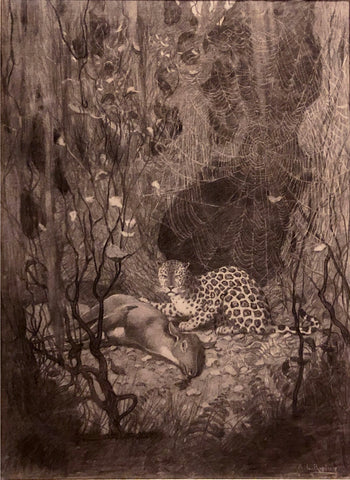 Aiden Lassell Ripley (American, 1896-1969), African Leopard, with a Deer, Through Cobwebs