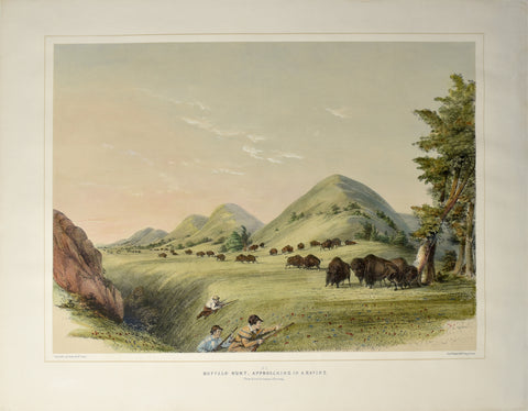 George Catlin (American, 1796-1872), Buffalo Hunt, Approaching in a Ravine