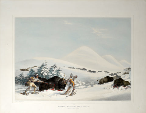 George Catlin (American, 1796-1872), Buffalo Hunt, On Snow Shoes
