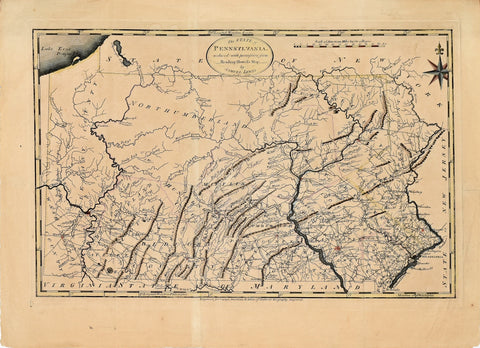 Mathew Carey (1760-1839), The State Map of Pennsylvania reduced with permission from Reading Howell map by Samuel Lewis