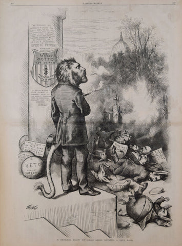 Thomas Nast (1840-1902), A general blow up--dead asses kicking a live lion