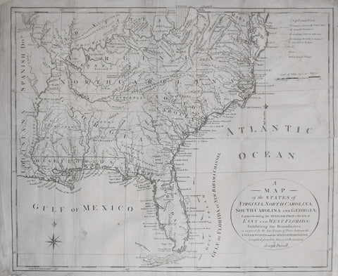 Joseph Purcell,  A Map of the States of Virginia, North Carolina, South Carolina and Georgia comprehending the Spanish Dominions...