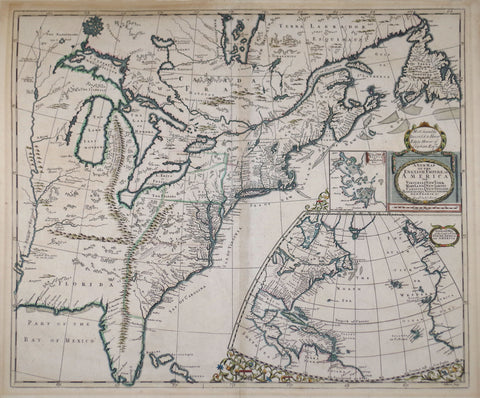 Robert Morden (English, fl. 1669-1703) & John Senex (english, 1678-1740), A New Map of the English Empire...[with an inset maps of Boston Harbour and Coasts & Isles of Europe, Africa and America]
