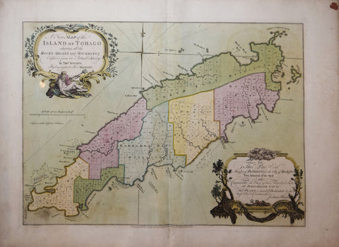 Thomas Kitchin (1719-1784), A new map of the island of Tobago shewing all the rocks, shoals and soundings Engraved from an actual survey by Thos. Kitchin