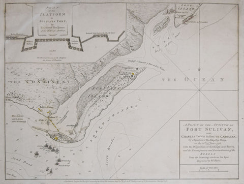 William Faden (1749-1836),  A Plan of the Attack of Fort Sullivan near Charles Town in South Carolina...