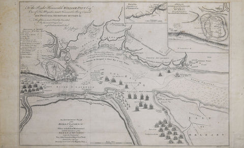Thomas Jefferys (English, 1719-1771),  An authentic Plan of the River St. Laurence..with the operations of the Siege of Quebec…[with two inset maps Upper River of St. Laurence & Siege of Quebec]