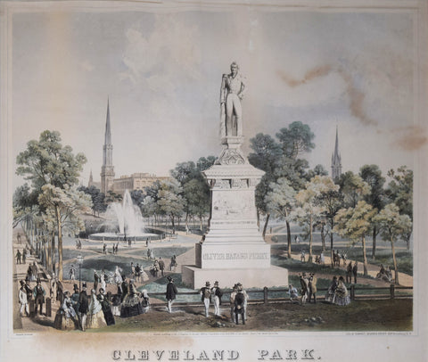 Sarony, Major and Knapp, Lithographers, Cleveland Park. (Statue of Oliver Hazard Perry in foreground)